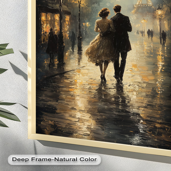 Paris Promenade – Lovers Strolling Toward the Eiffel Tower Love Oil Painting