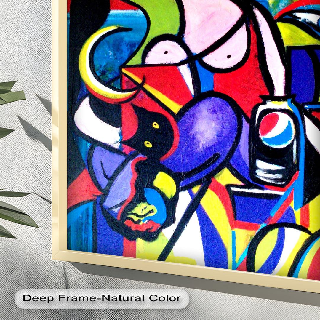 Pop Cubist Woman Wall Art – Abstract Framed Oil Painting