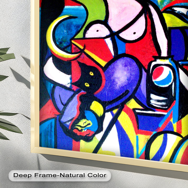 Pop Cubist Woman Wall Art – Abstract Framed Oil Painting