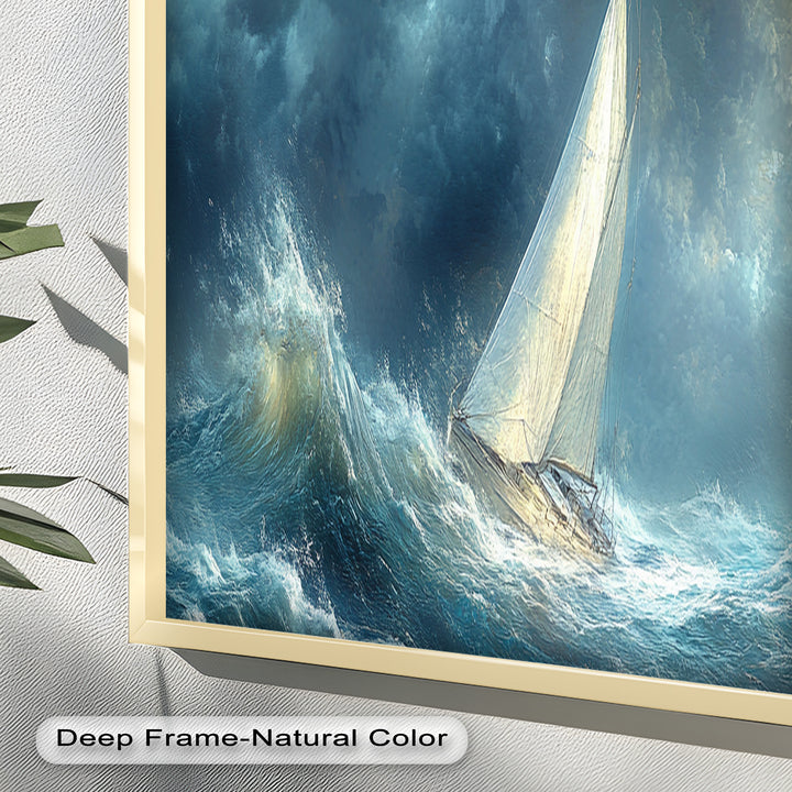 Into the Surge – Sailboat Battling Ocean Waves Oil Painting