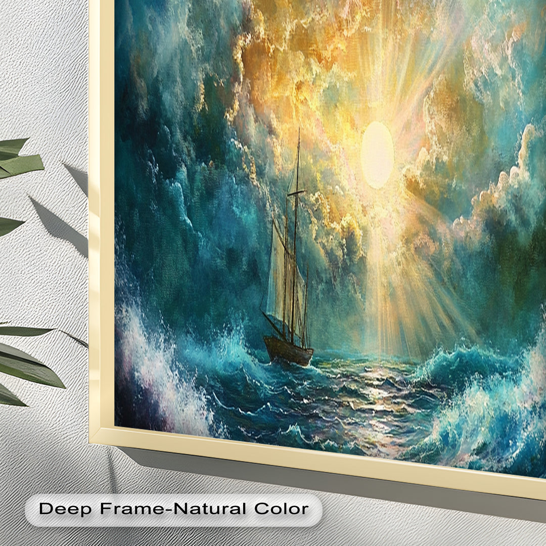 Golden Sun & Sea – Boat Oil Painting