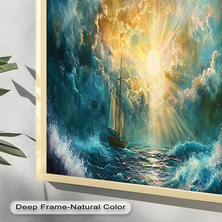 Golden Sun & Sea – Boat Oil Painting