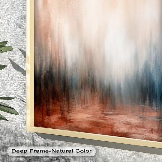 Subtle layers of terracotta, slate, and cream create depth in this abstract oil painting wall art, evoking a desert mirage with earth-toned washes and blurred details.
