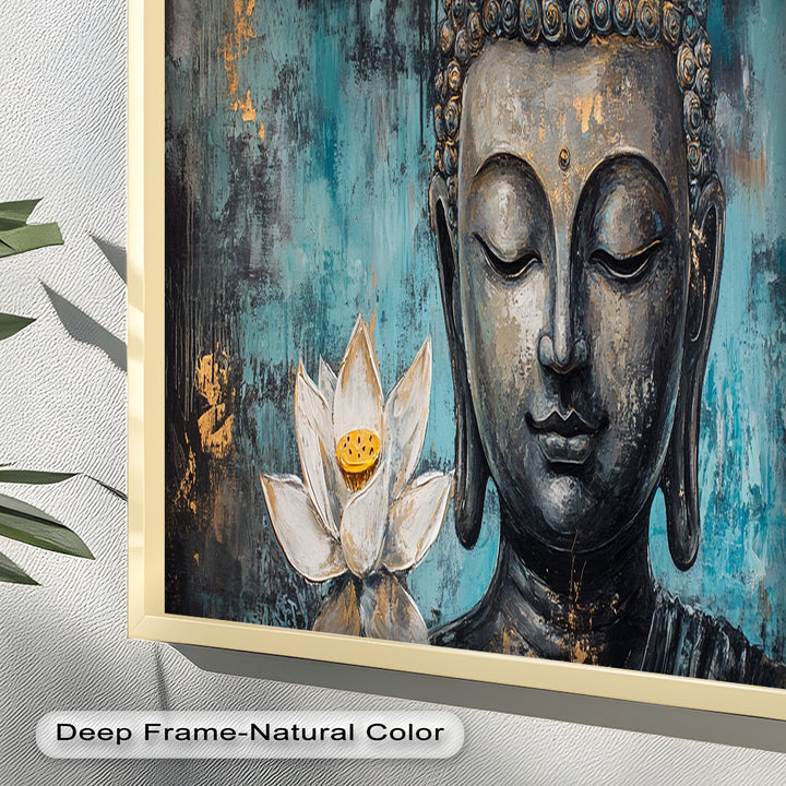 Buddha with Lotus Flowers Wall Art – Religious Oil Painting