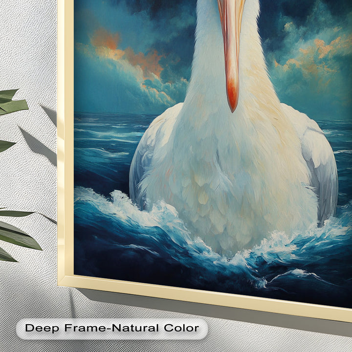 Stork Amid Ocean Storm - Animal Oil Painting