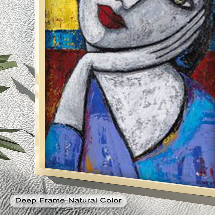 Restful Gaze – Expressionist Woman in Blue Picasso Oil Painting