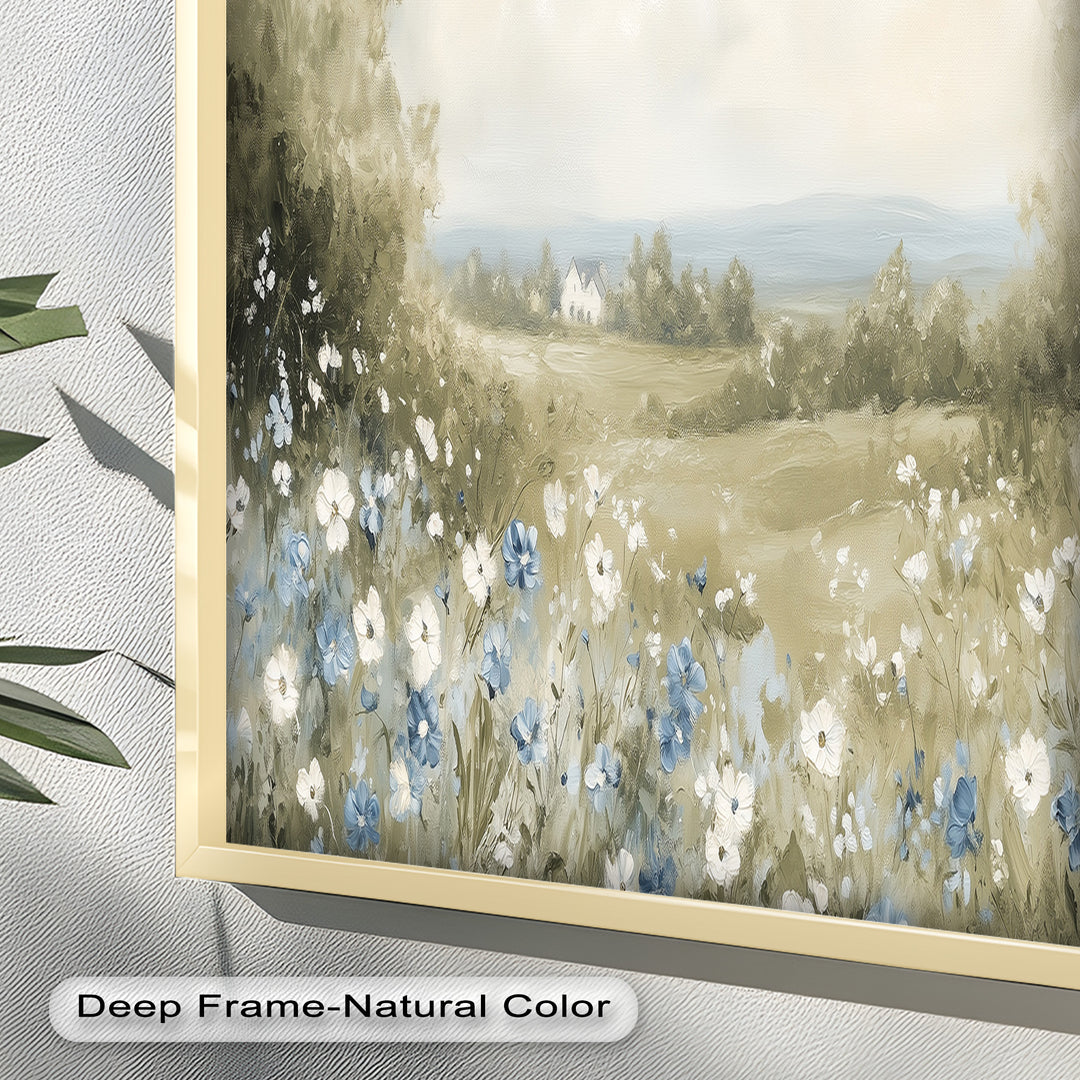 Blue Wildflower Meadow Landscape Oil Painting