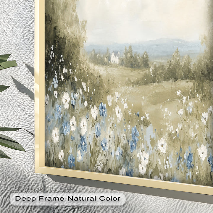 Blue Wildflower Meadow Landscape Oil Painting