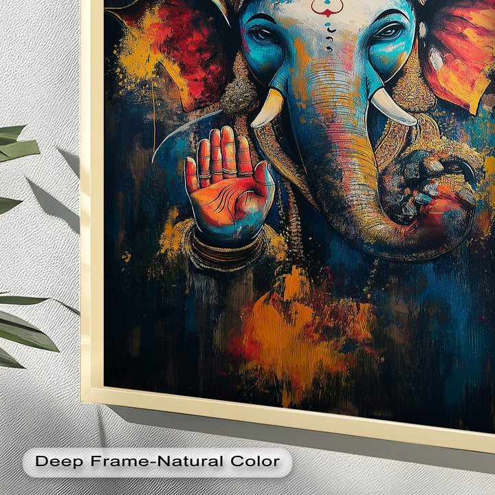 Lebendige Ganesha-Wandkunst – Religiöses Ölgemälde