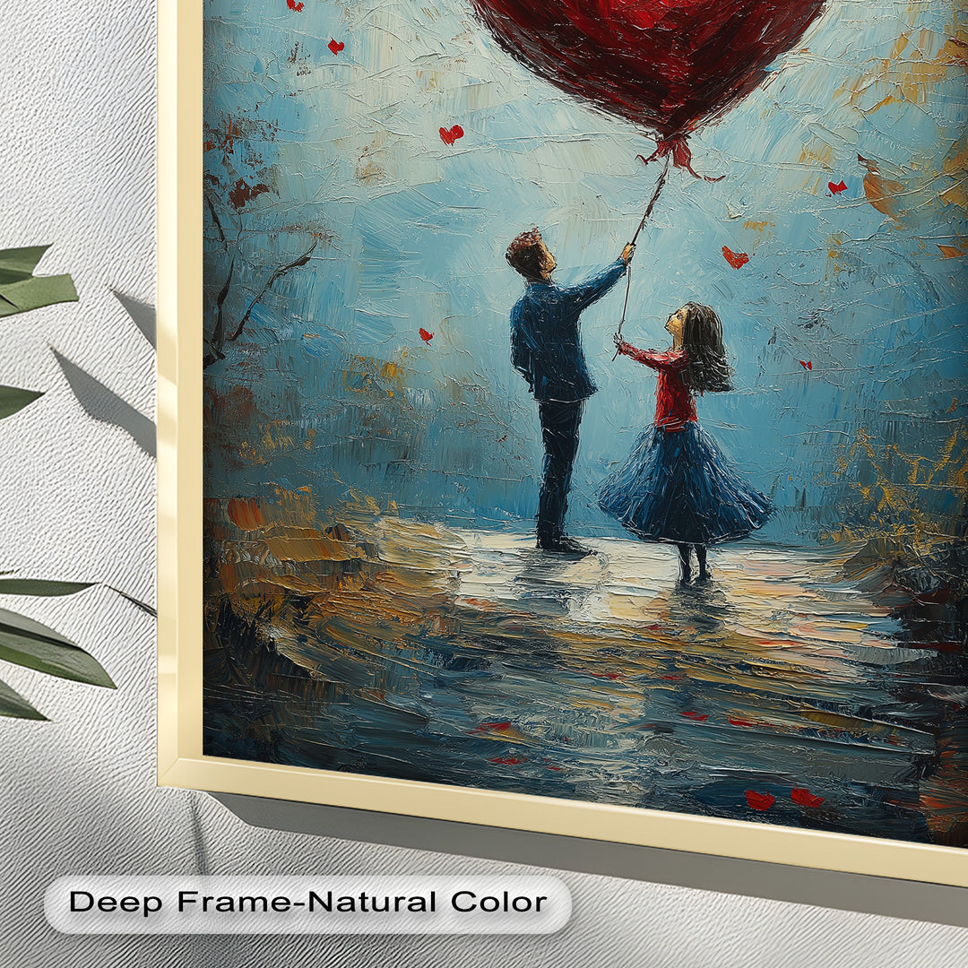 Heart Balloon Dreams – Whimsical Couple Love Oil Painting