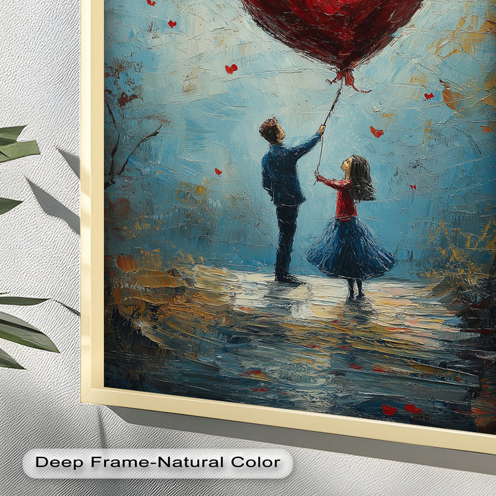 Heart Balloon Dreams – Whimsical Couple Love Oil Painting