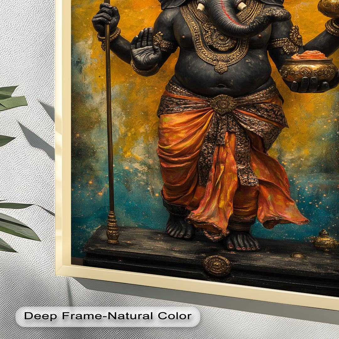 Stehende Ganesha-Wandkunst – Religiöses Ölgemälde