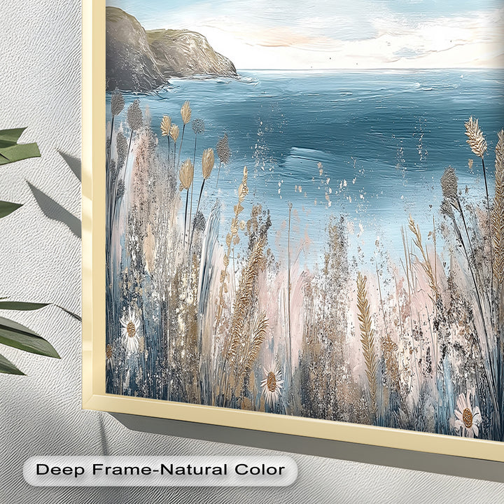 Wildflower Coastal View Landscape - Framed Oil Painting