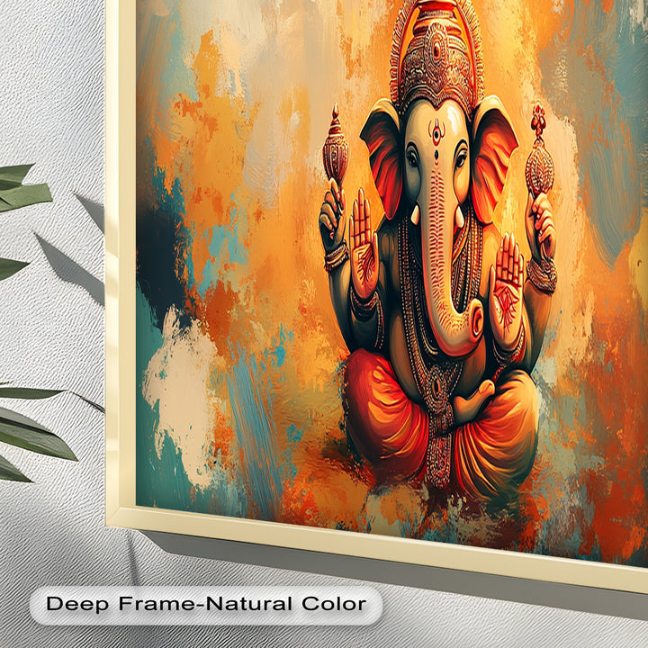 Sitzender Ganesha Wandkunst – Religiöses Ölgemälde
