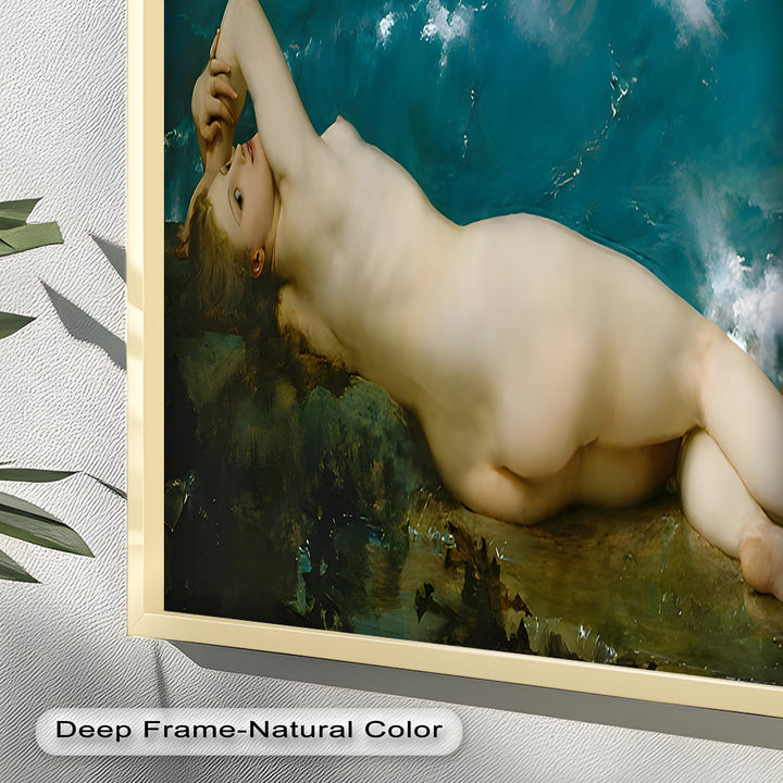 Sirensong Repose – Mythological Nude Beside the Sea Oil Painting