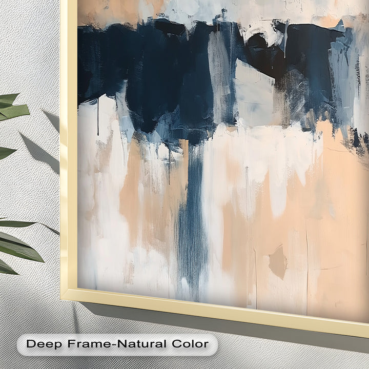Coastal Horizon – Neutrales, marineblaues, abstraktes Ölgemälde