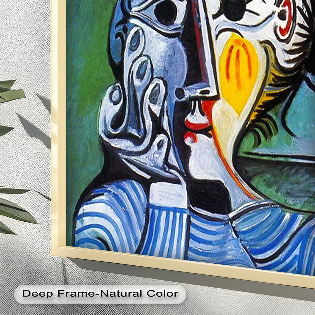 Woman in Striped Shirt – Bold Cubist Picasso Oil Painting