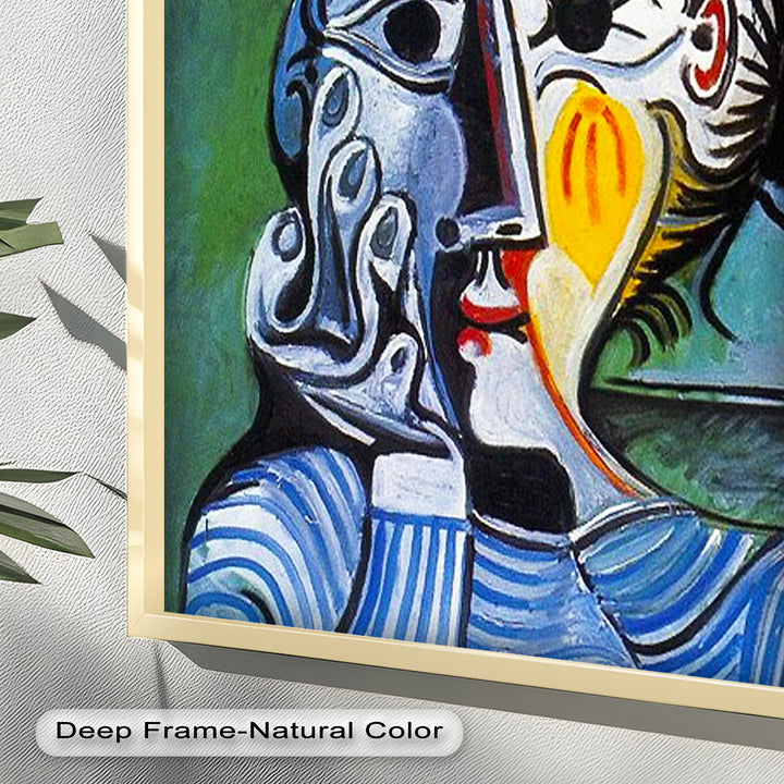 Woman in Striped Shirt – Bold Cubist Picasso Oil Painting
