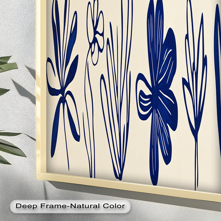 Indigo Bloom Line Art – Minimalistisches florales Ölgemälde