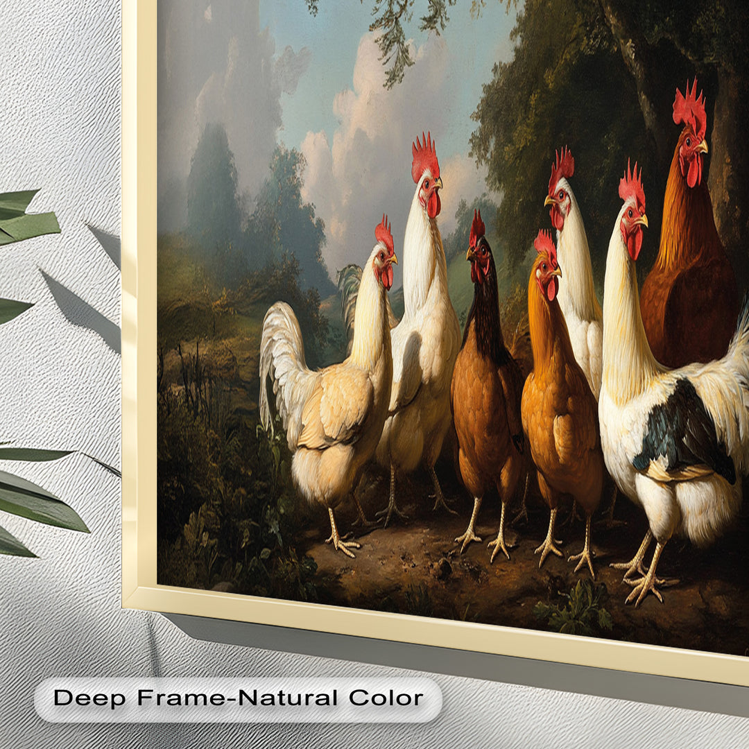 Roosters and Hens in a Countryside Clearing - Animal Oil Painting