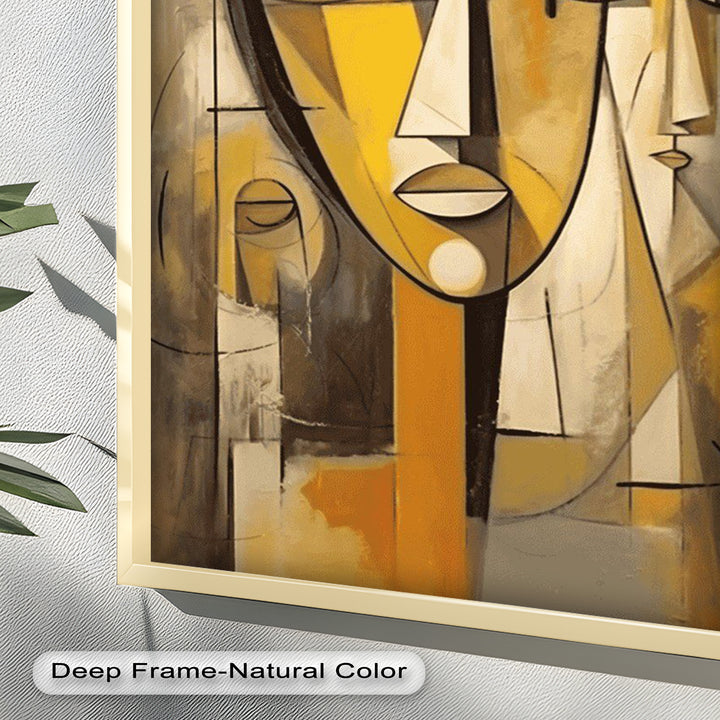 Golden Echoes – Cubist Expression of Faces in Motion Picasso Oil Painting