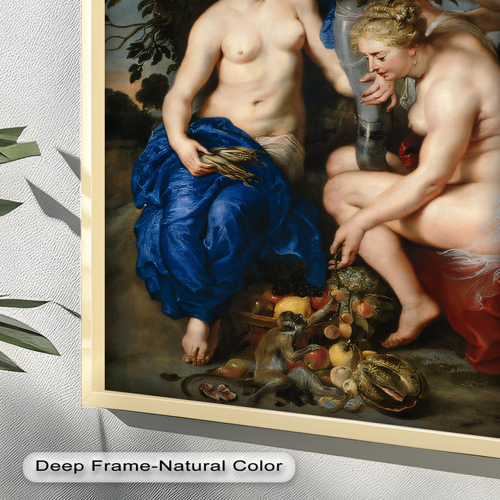 Bountiful Companions – Renaissance Oil Painting of Fruit and Femininity
