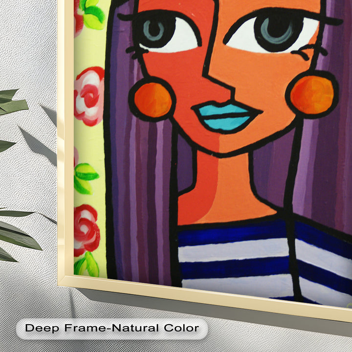 Striped Muse – Vibrant Woman with Flowers Picasso Oil Painting