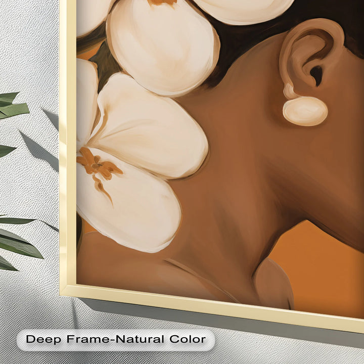 African Woman Wall Art – White Orchid Portrait Oil Painting - MyPhotoStation