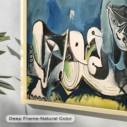 Analyzing the geometric elements, this Picasso oil painting art prints showcases a reclining figure with fragmented forms and cubist-inspired abstraction.