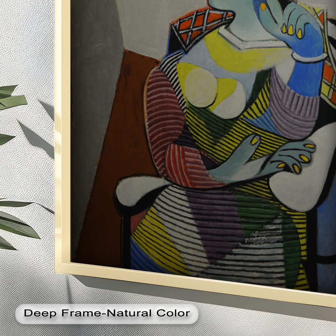 Striped Thoughts – Colorful Woman in Hat Picasso Oil Painting