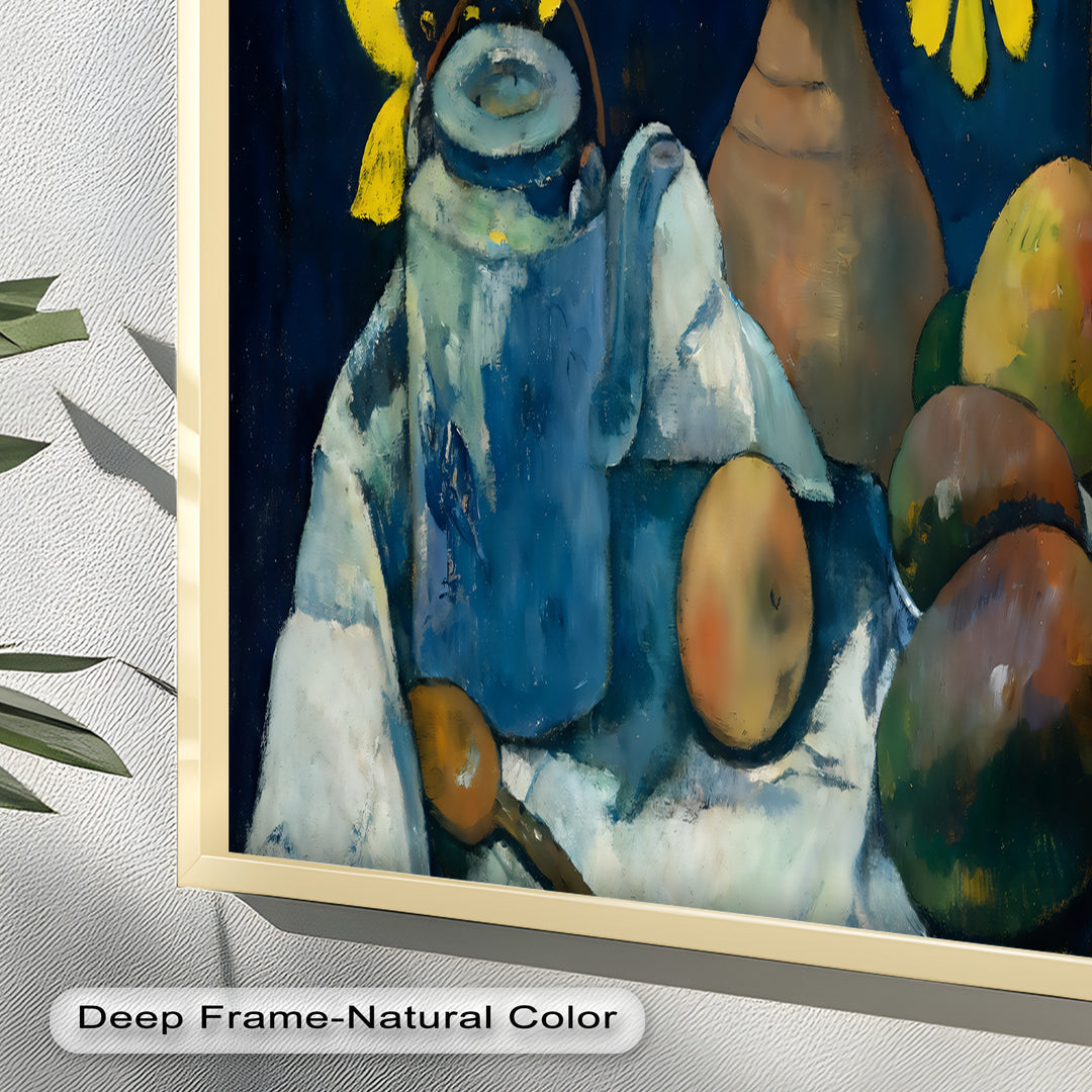Rustikales Stillleben mit Mangos und Teekanne – Food Paintings