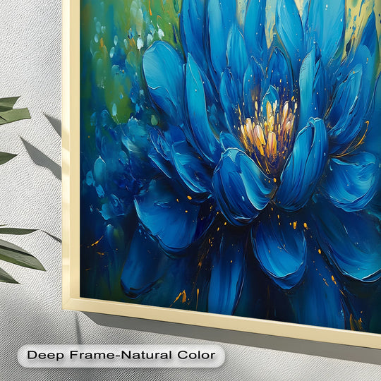 Displaying the abstract quality, this golden-centered lotus in bloom is a stunning oil painting art piece, showcasing an ethereal and luminous floral motif.