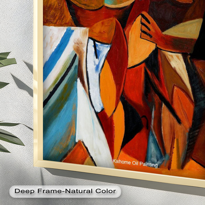 Embracing Figures Wall Art – Cubist Abstract Oil Painting