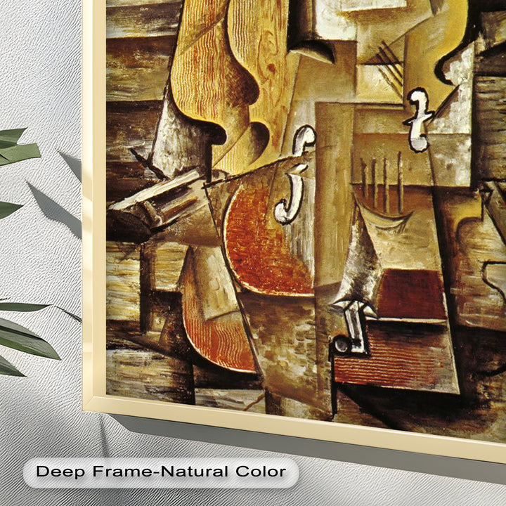 Violin & Grapes Wall Art – Cubist Still Life Oil Painting
