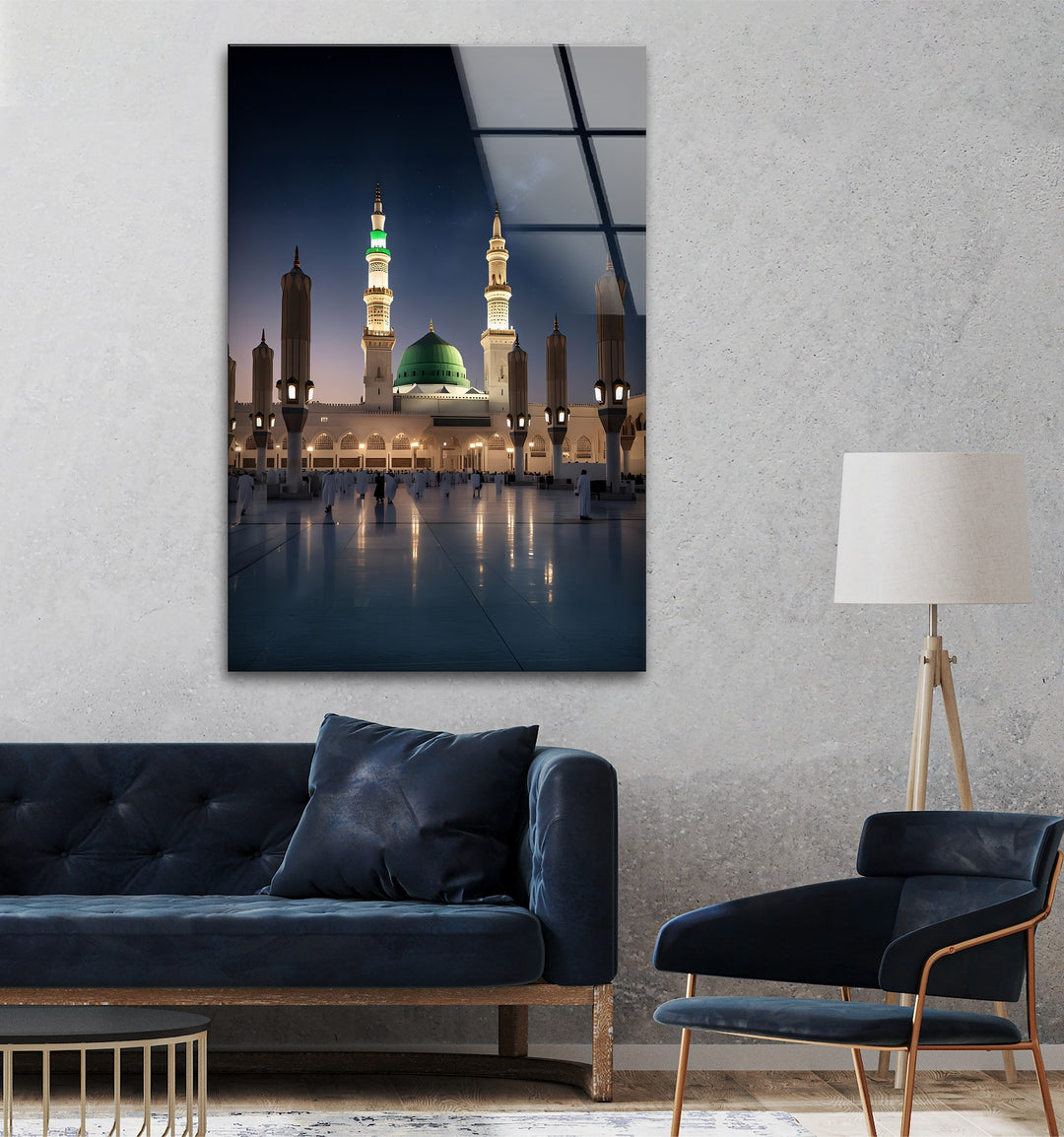 Moonlit Serenity – Prophet’s Mosque Medina Night Glass Wall Art