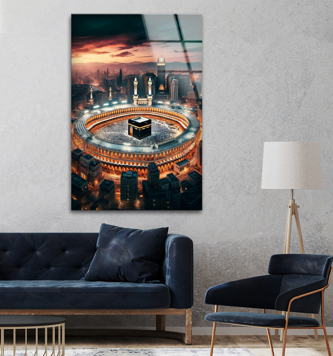 Eternal Glow of Mecca – Kaaba Skyline Glass Wall Art