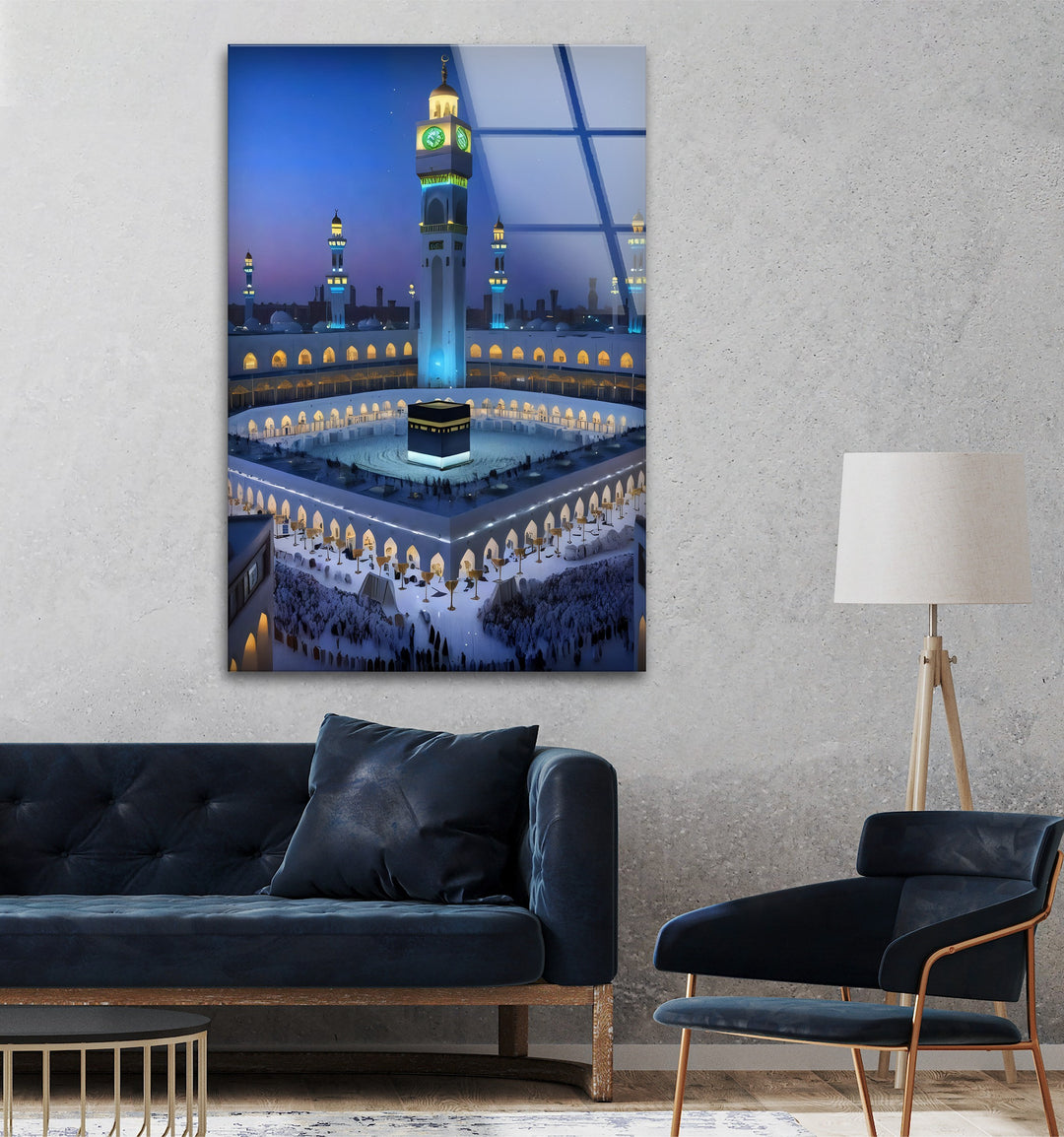 Divine Twilight – Kaaba Under the Night Sky Glass Wall Art