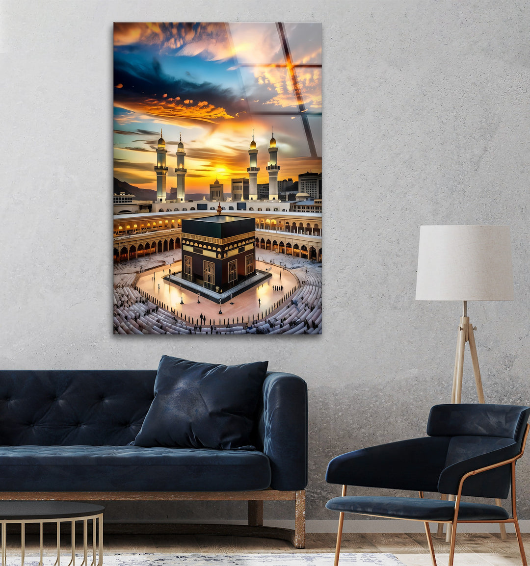 Radiant Faith – Kaaba Under Golden Sunset Glass Wall Art