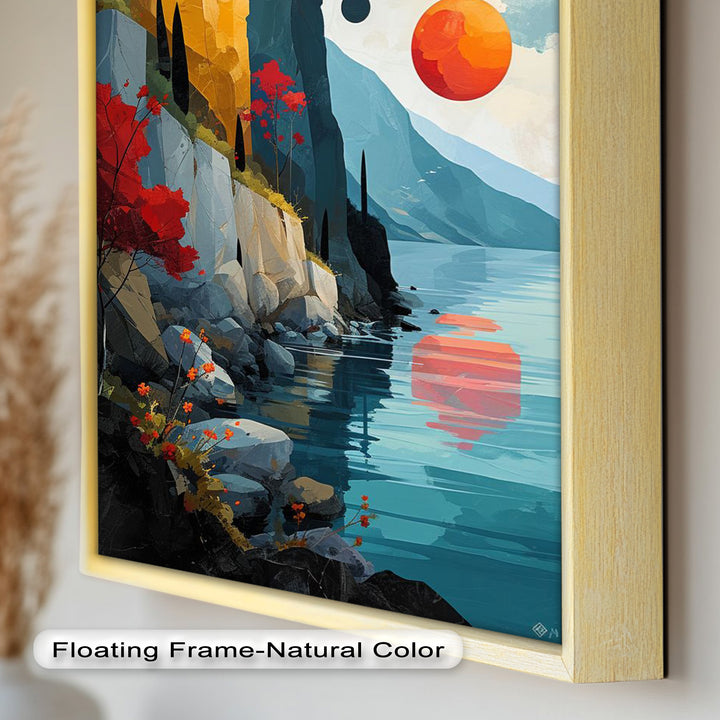 Crimson Horizons – Surreale Küstentraumlandschaft, abstraktes Ölgemälde