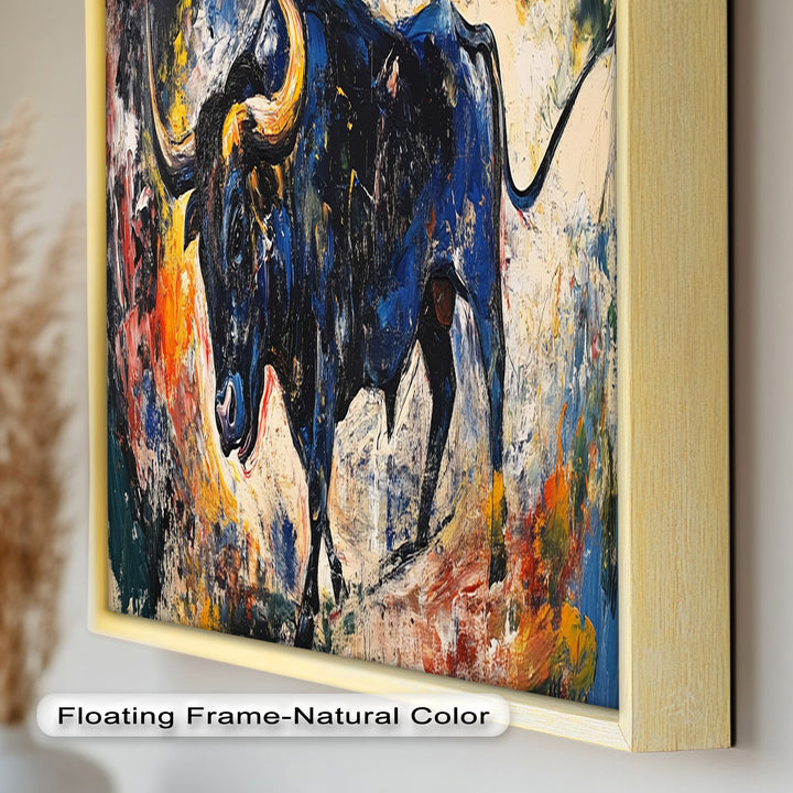 Fierce Blue Bull in Motion – Abstract Oil Painting