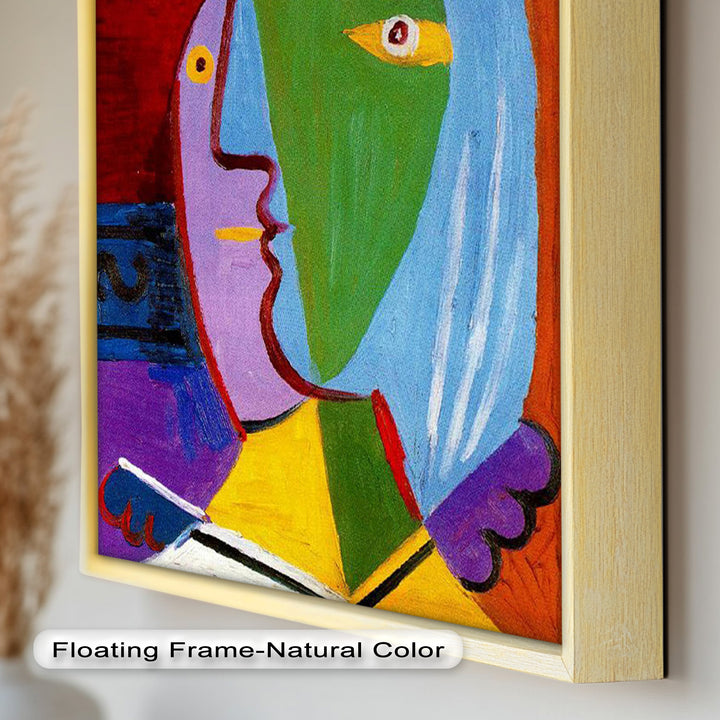 Golden Frame Gaze – Colorful Woman Picasso Style Oil Painting