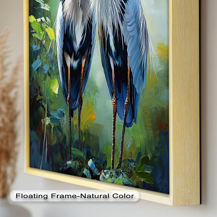 Two Herons Among Verdant Shadows - Animal Oil Painting