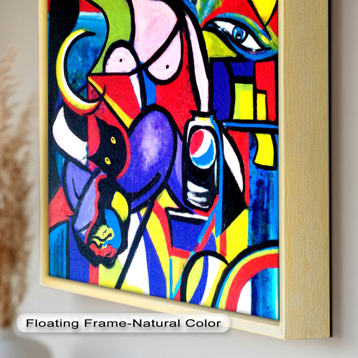 Pop Cubist Woman Wall Art – Abstract Framed Oil Painting
