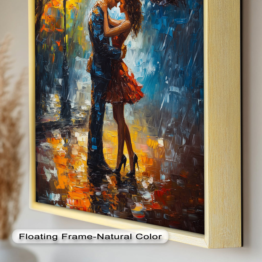 Embrace in Autumn Rain – Passionate Love Oil Painting