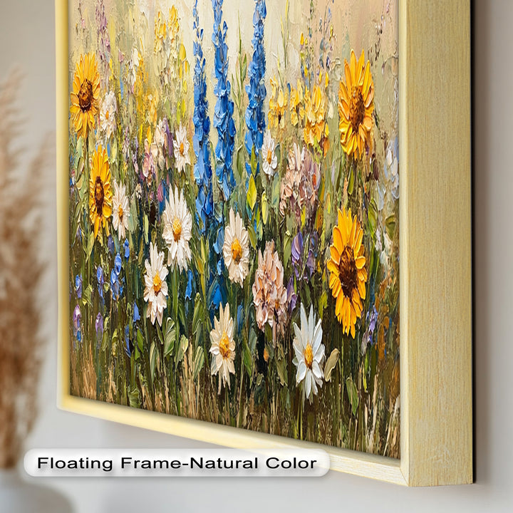 Bunte Wildblumenwiese Wandkunst – Blumenölgemälde