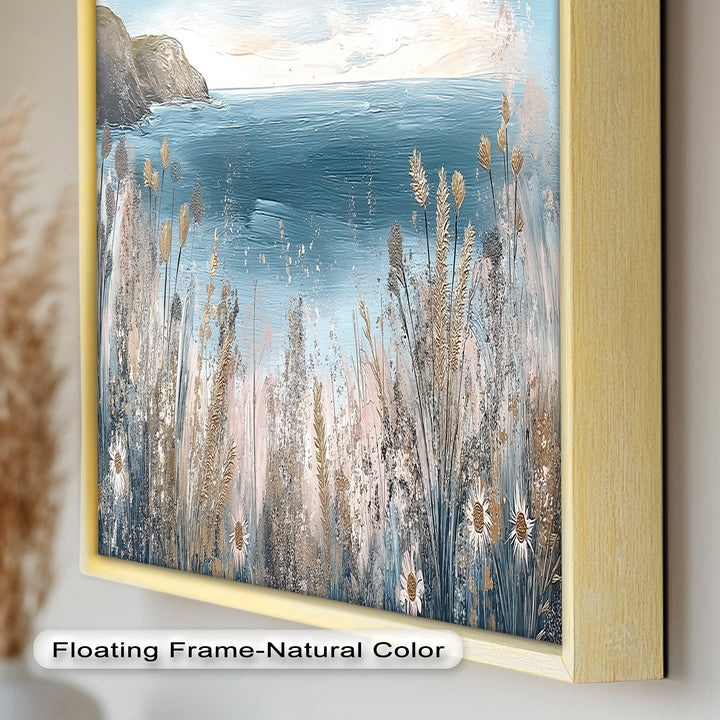 Wildflower Coastal View Landscape - Framed Oil Painting