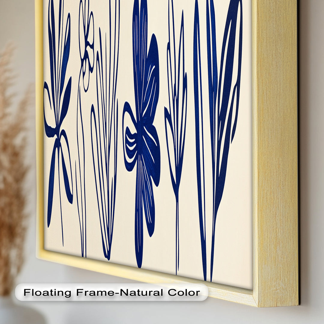Indigo Bloom Line Art – Minimalistisches florales Ölgemälde