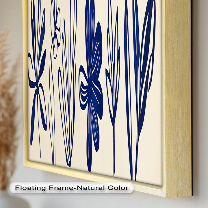 Indigo Bloom Line Art – Minimalistisches florales Ölgemälde