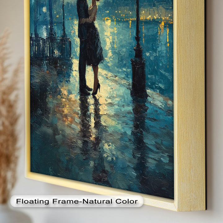 Moonlit Embrace – Lovers by the Lamplight Love Oil Painting