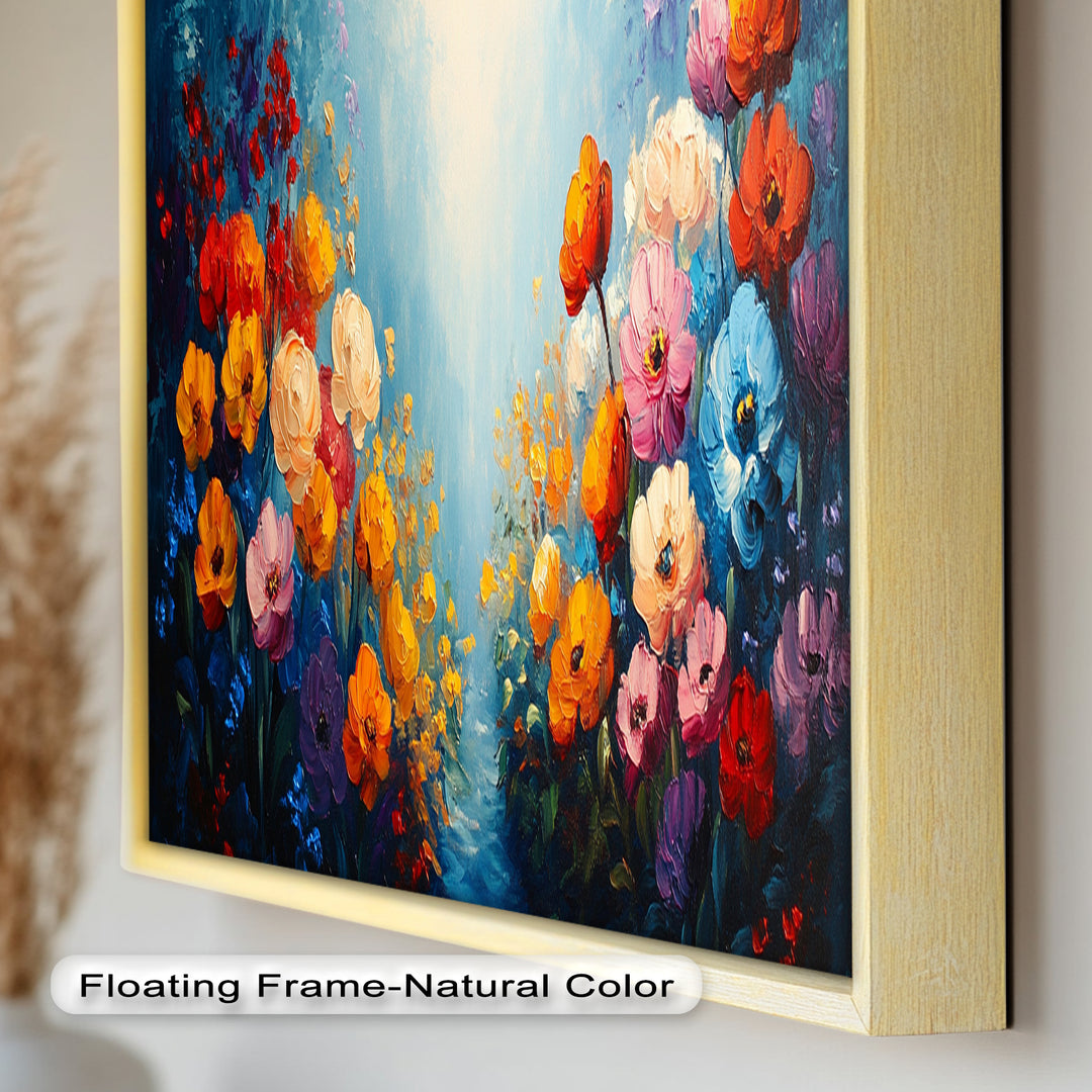 Multicolor Blossoms in Blue Radiance - Flower Oil Painting